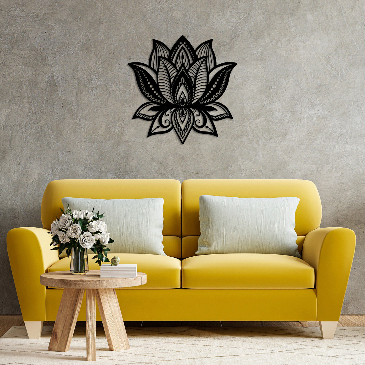 Decoratiune de perete, Lotus, Dimensiune: 70 x 70 cm, Negru - imagine 7